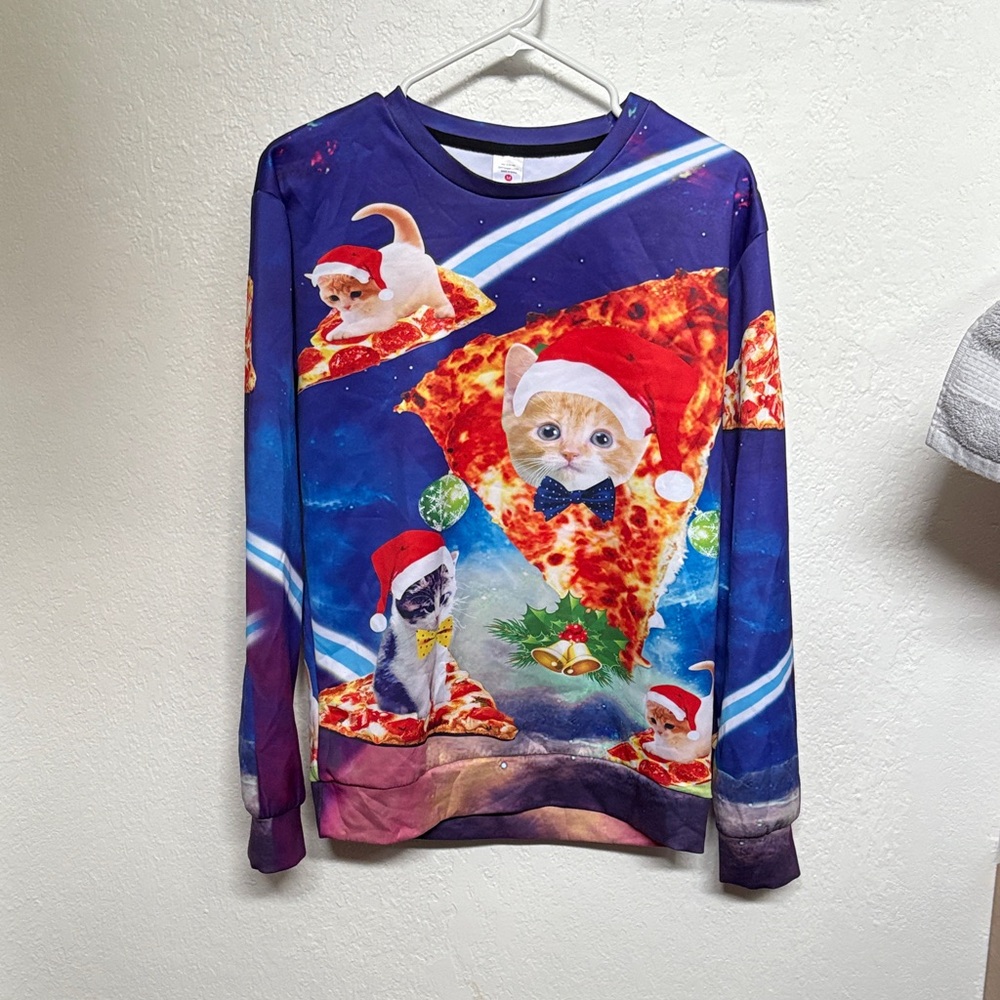 Christmas Pizza Cat Galaxy Sweatshirt